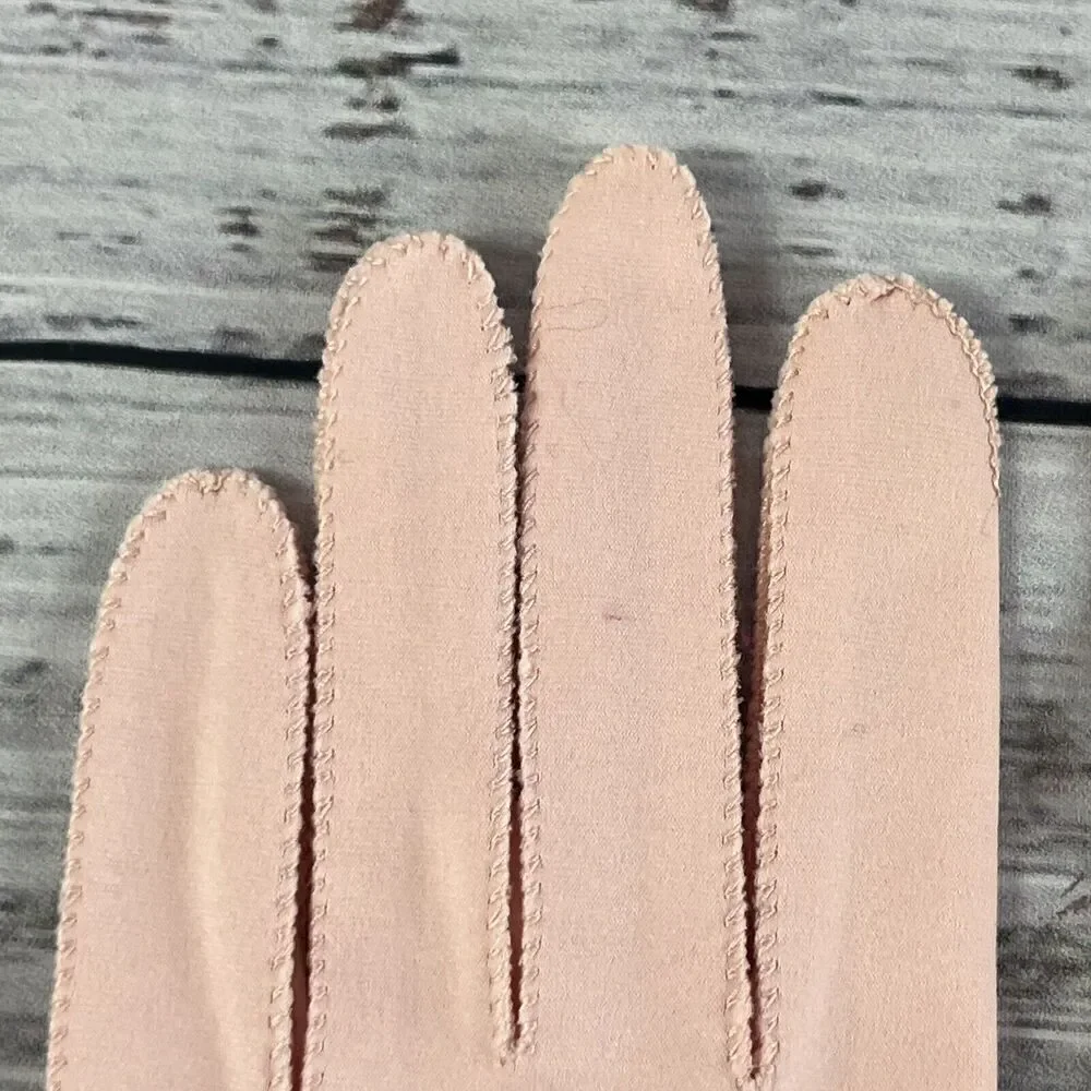 Vintage Crescendoe Pink Fabric Bridgerton Hand Gloves size 7 Stretch Tea Party